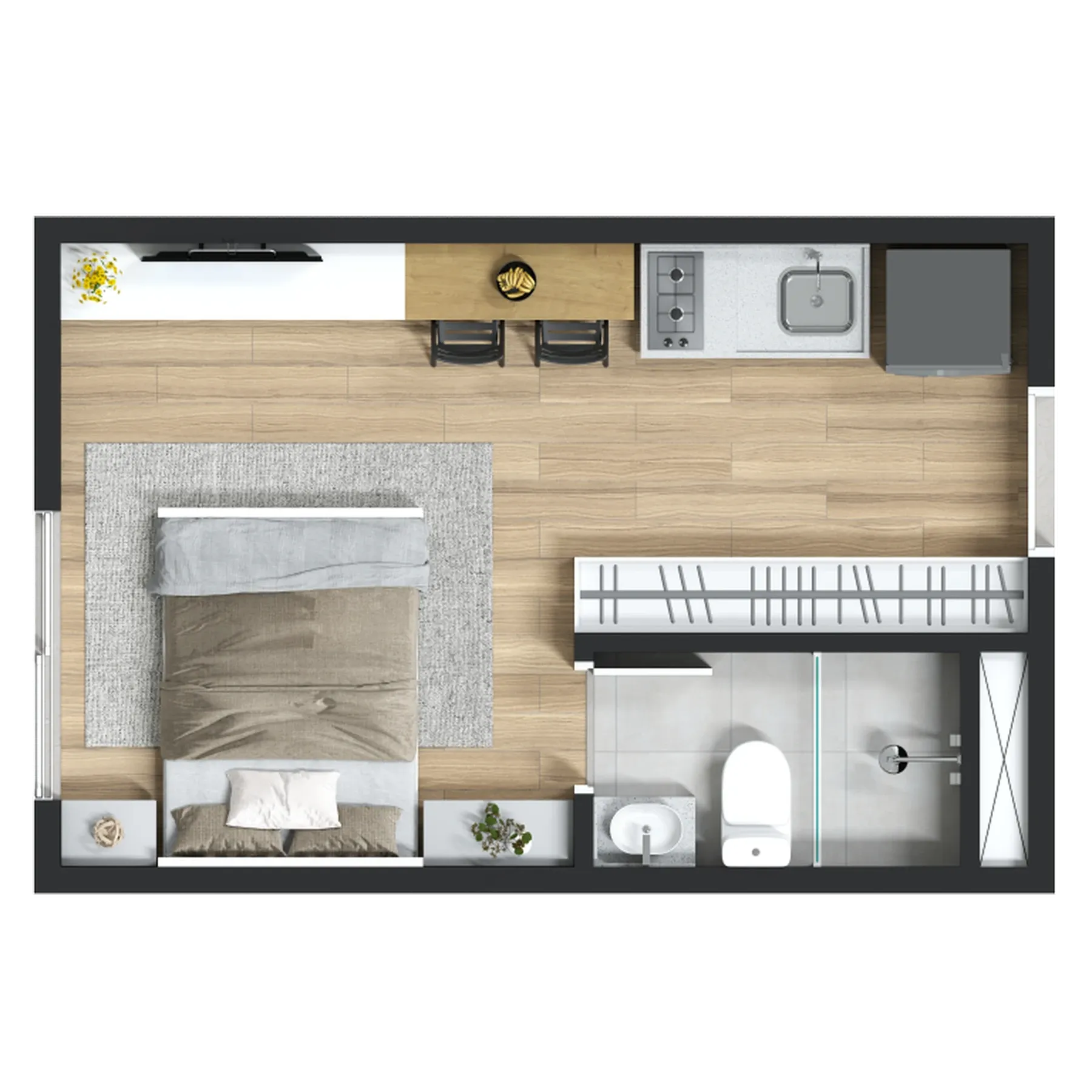 Planta de 17m² do Maskan Carrão - Tatuapé