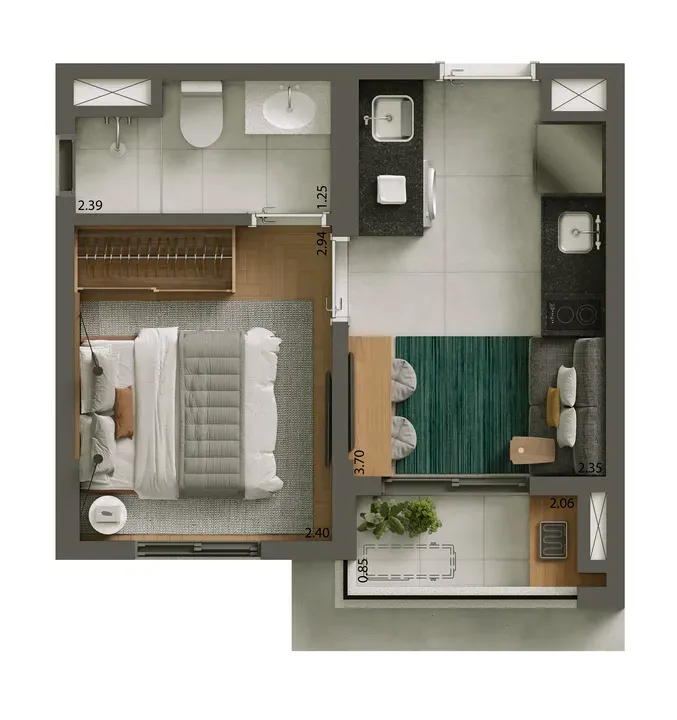 Planta de 24m² do Alves Pinheiros - Pinheiros