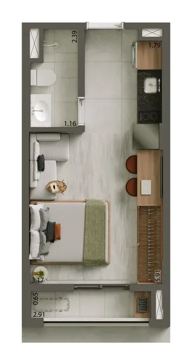 Planta de 24m² do Alves Pinheiros - Pinheiros