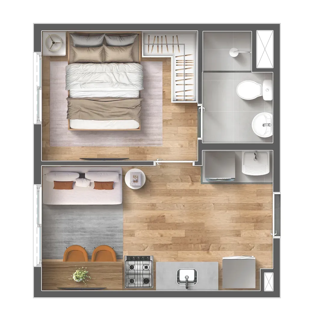 Planta de 24m² do Vibra Vila Romana - Vila Romana