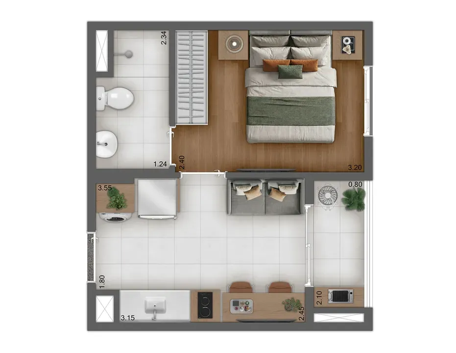 Planta de 24m² do Kazzas Vila Carrão - Vila Carrão