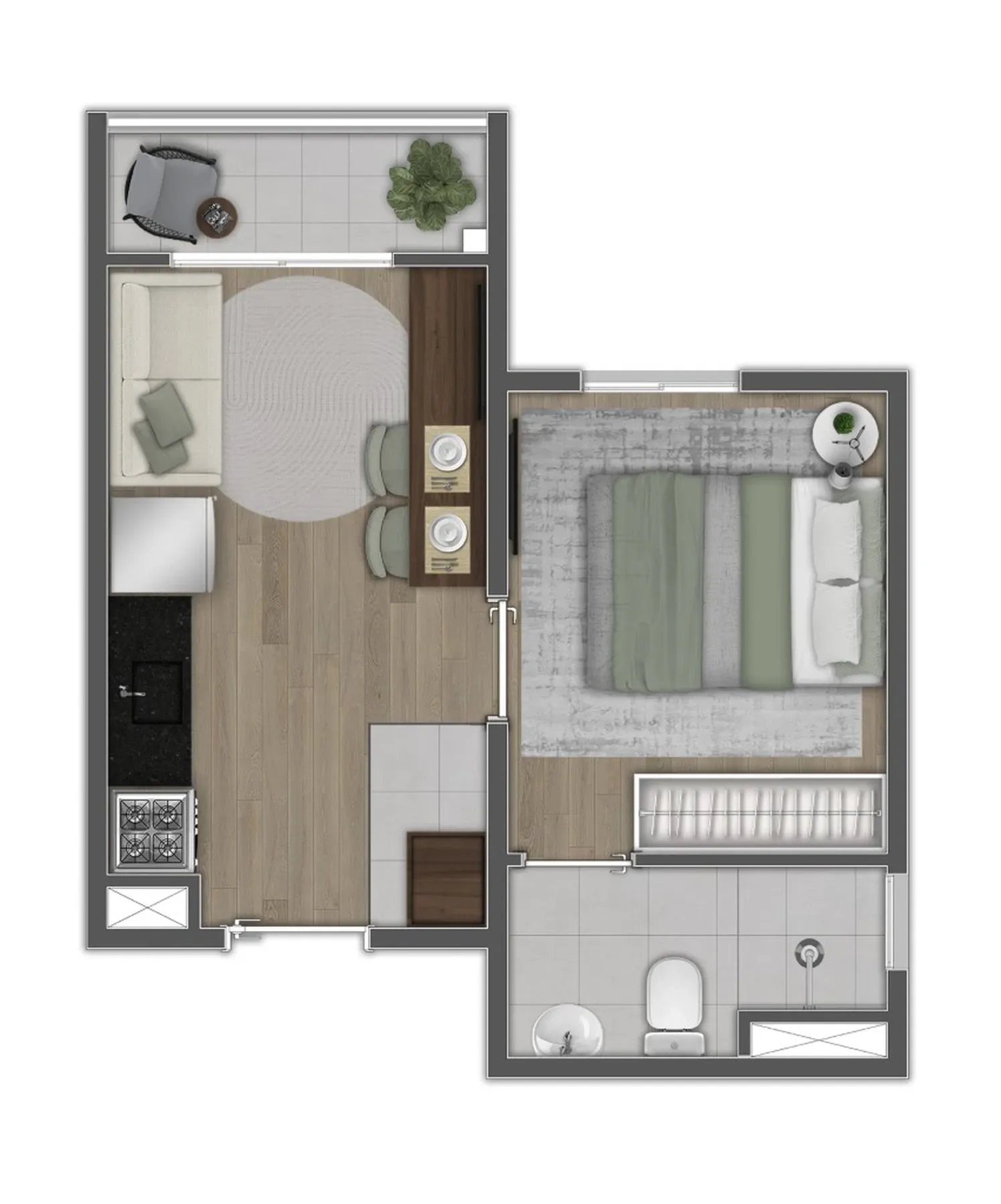 Planta de 25m² do Mundo Apto Estação Borba Gato - Chácara Santo Antônio