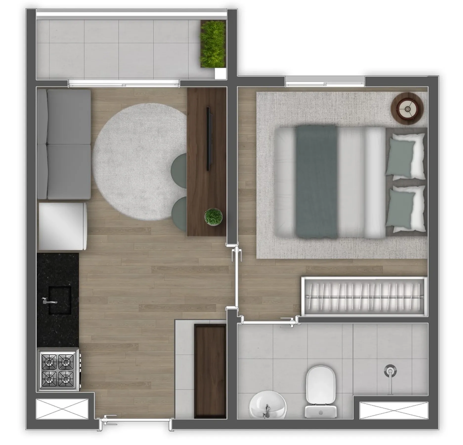 Planta de 25m² do Mundo Apto Estação Borba Gato - Chácara Santo Antônio