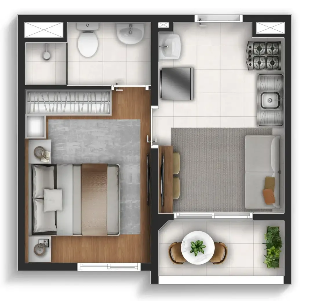 Planta de 25m² do Well Perdizes - Perdizes