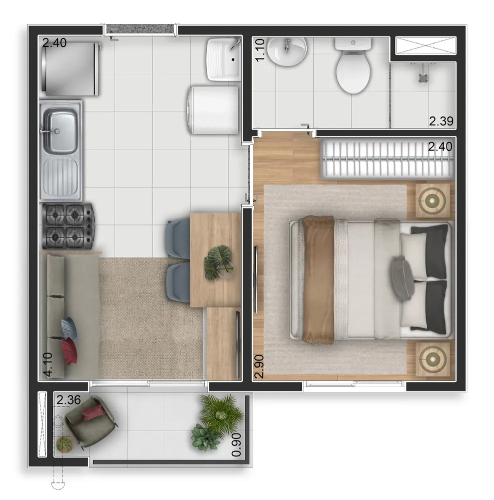Planta de 25m² do Elev Ipiranga - Ipiranga