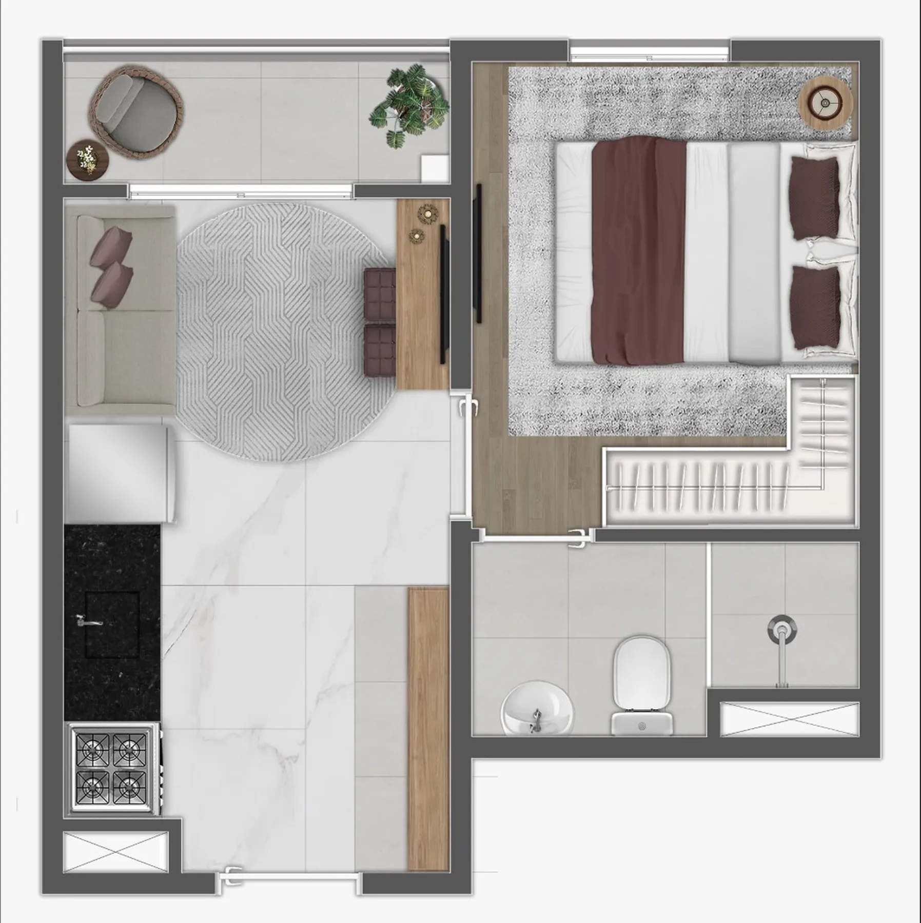 Planta de 25m² do Mundo Apto Estação Borba Gato - Chácara Santo Antônio