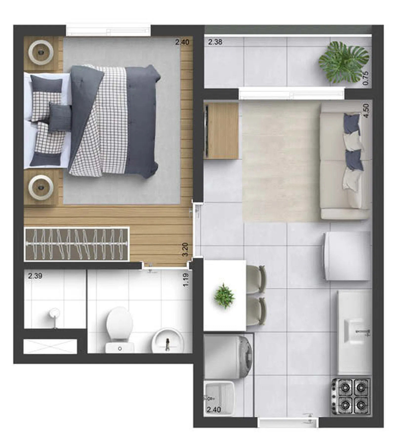 Planta de 27m² do Plano&Mais Barra Funda - Barra Funda