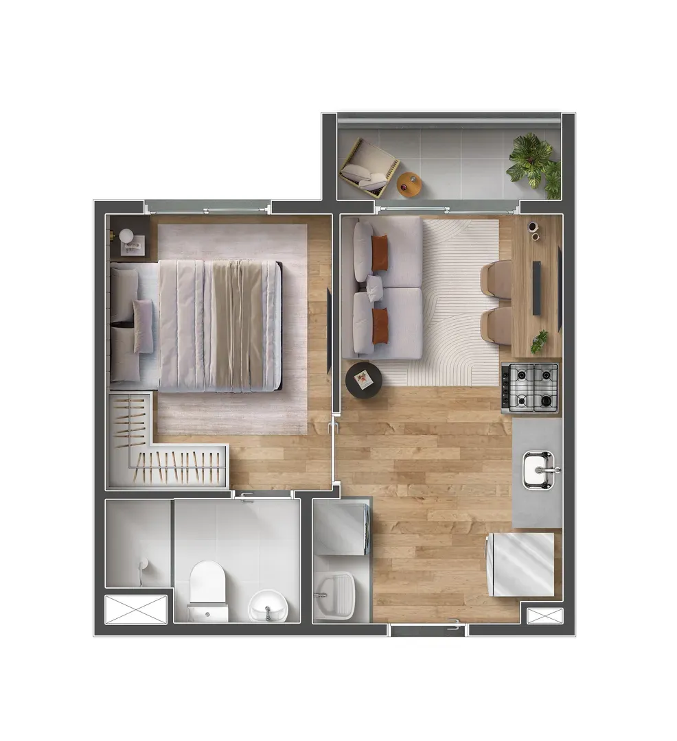 Planta de 27m² do Vibra Vila Romana - Vila Romana