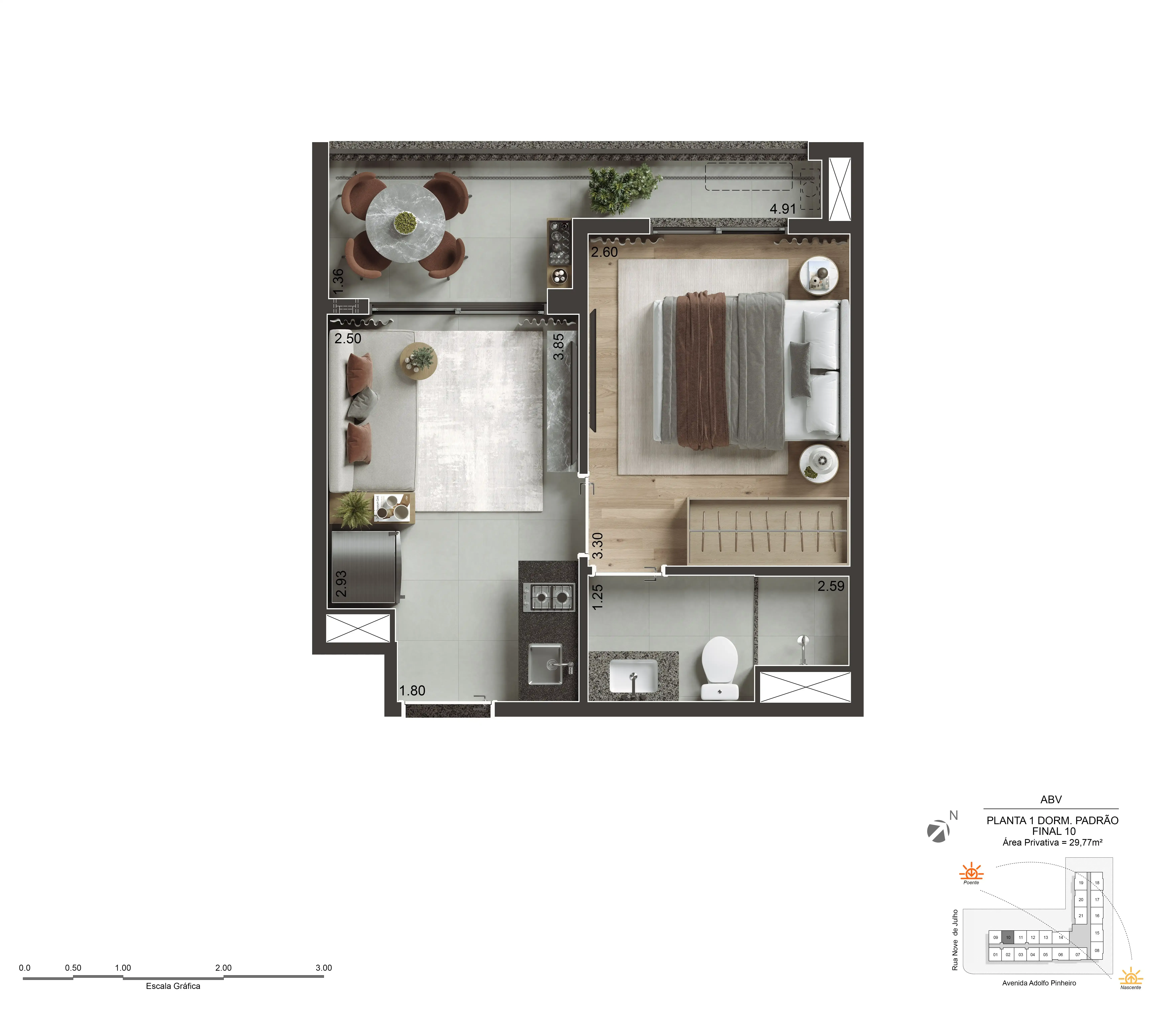 Planta de 29m² do Today Alto da Boa Vista - Alto da Boa Vista