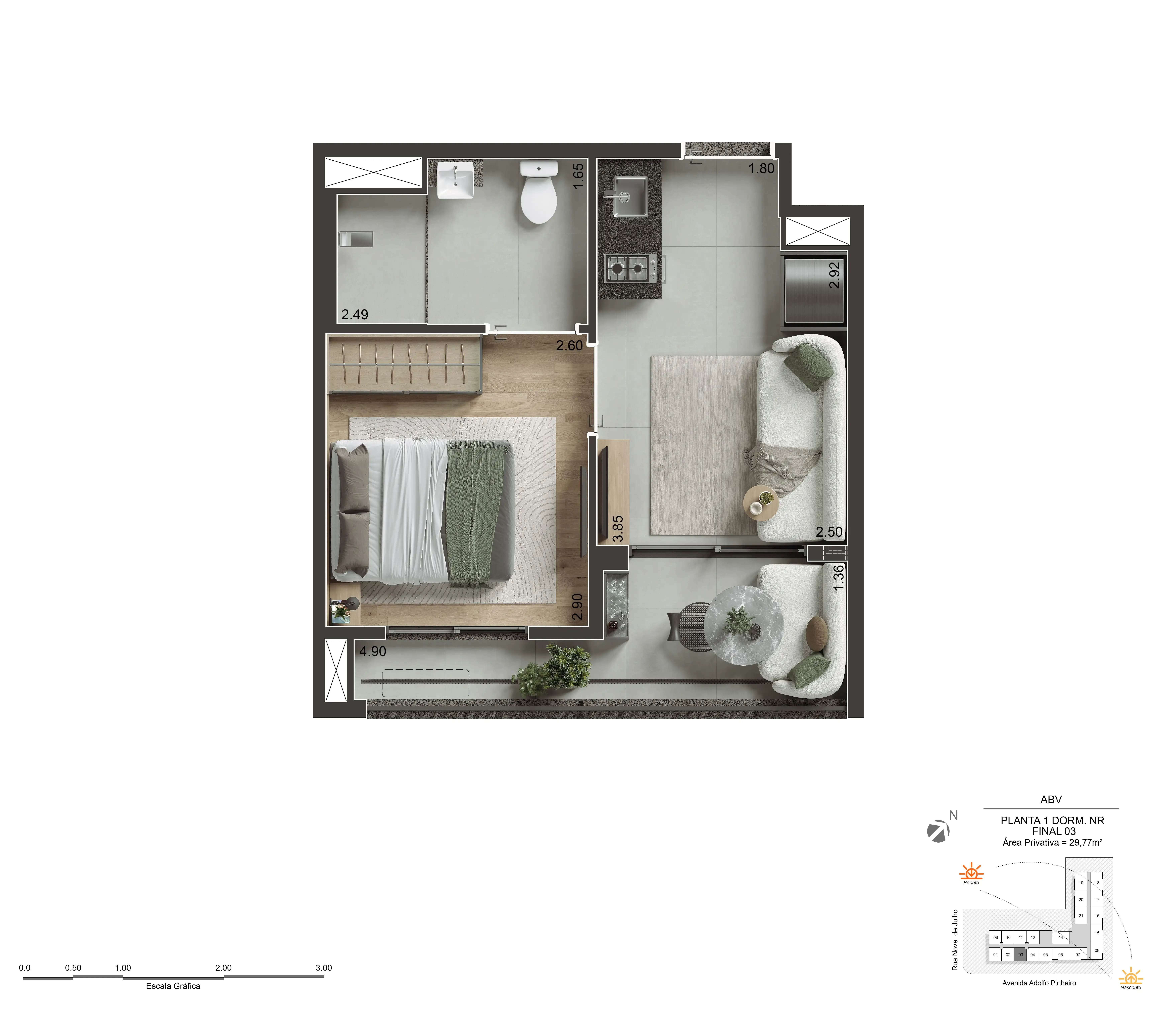 Planta de 29m² do Today Alto da Boa Vista - Alto da Boa Vista