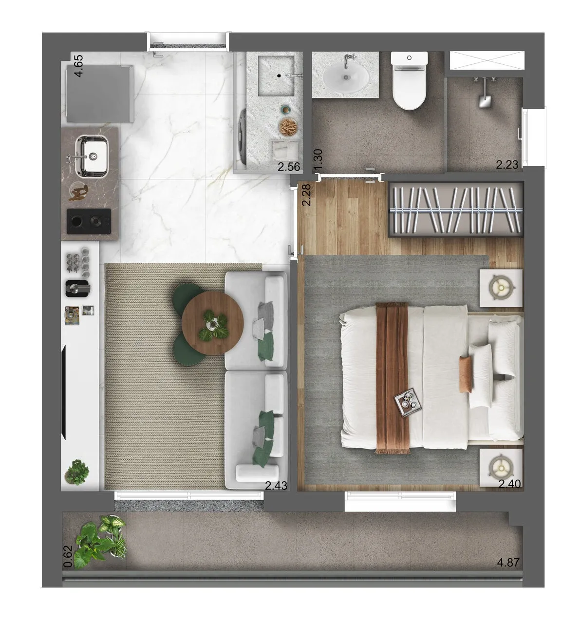 Planta de 29m² do Unique Fit Vila Mariana - Vila Mariana
