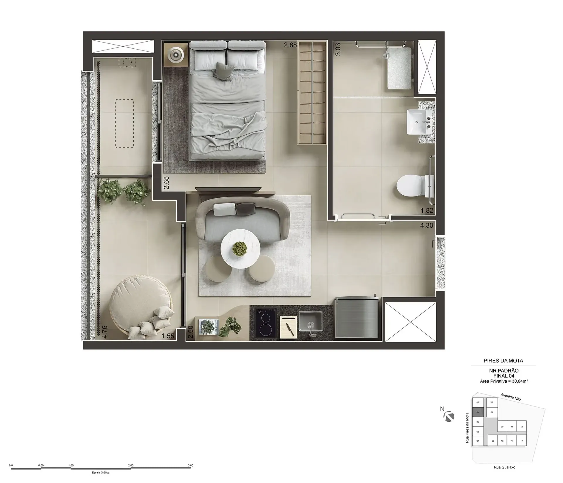 Planta de 30m² do Today Paulista - Aclimação