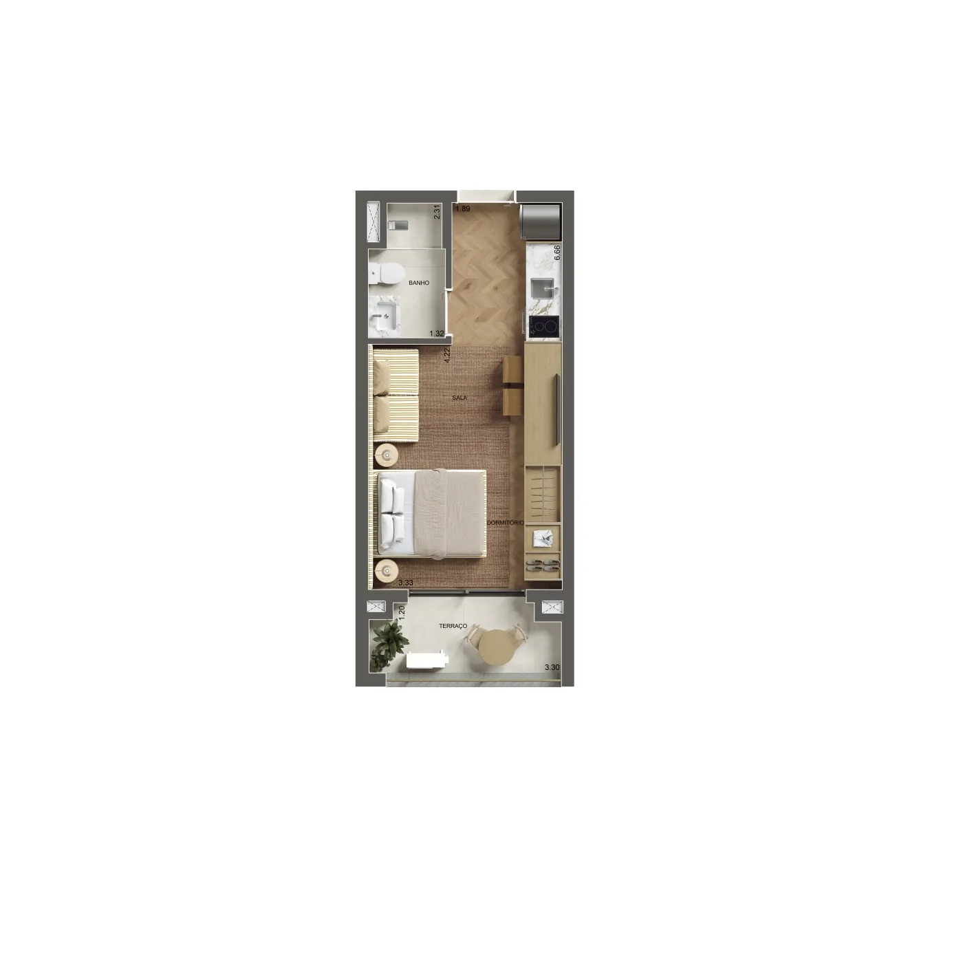 Planta de 30m² do Spot Paraíso - Paraíso