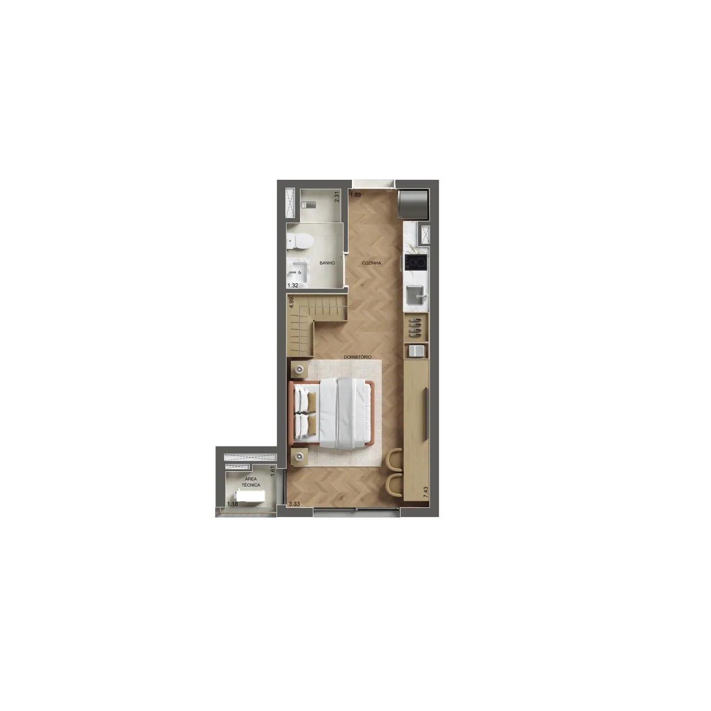 Planta de 31m² do Spot Paraíso - Paraíso