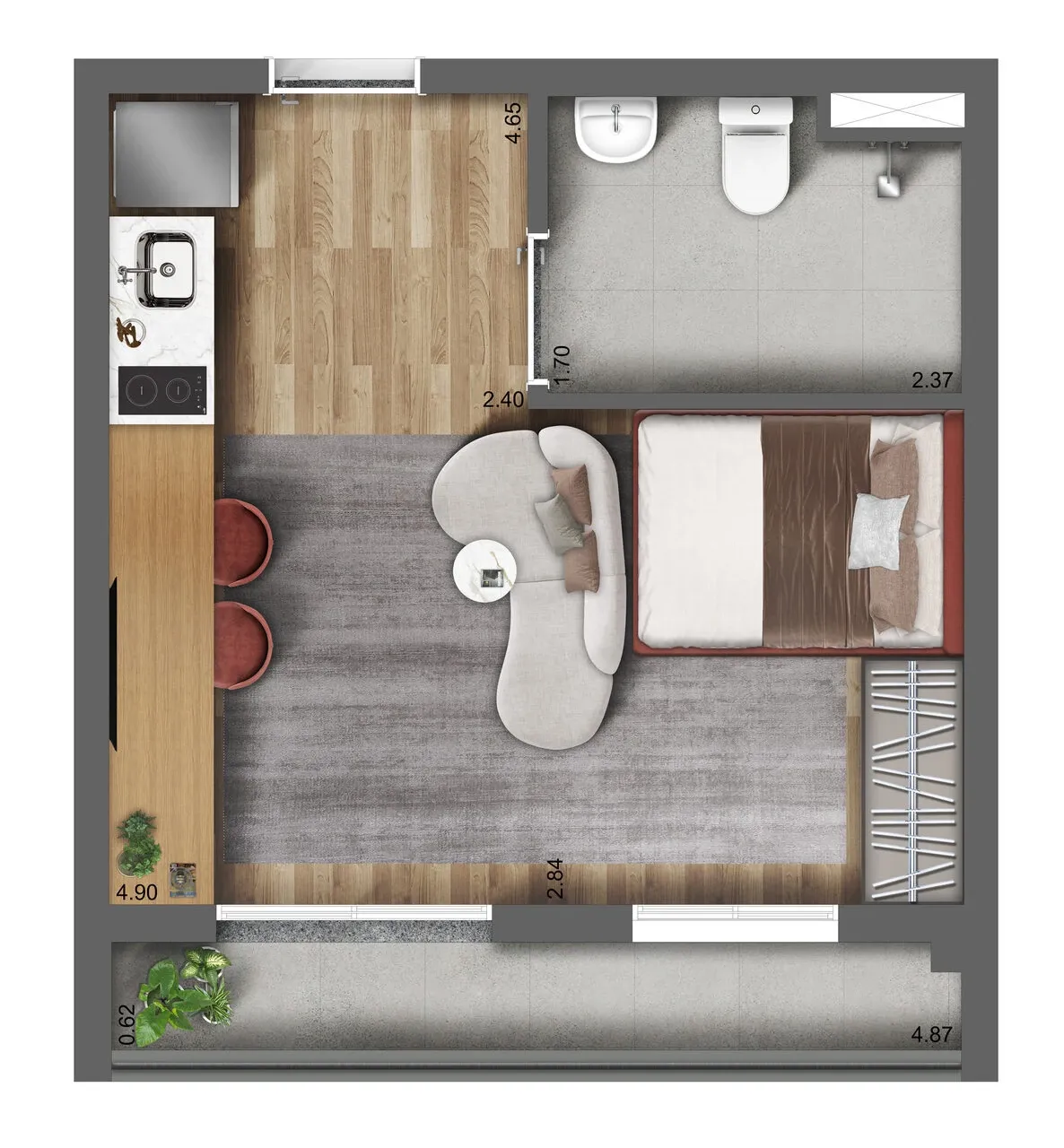 Planta de 31m² do Unique Fit Vila Mariana - Vila Mariana