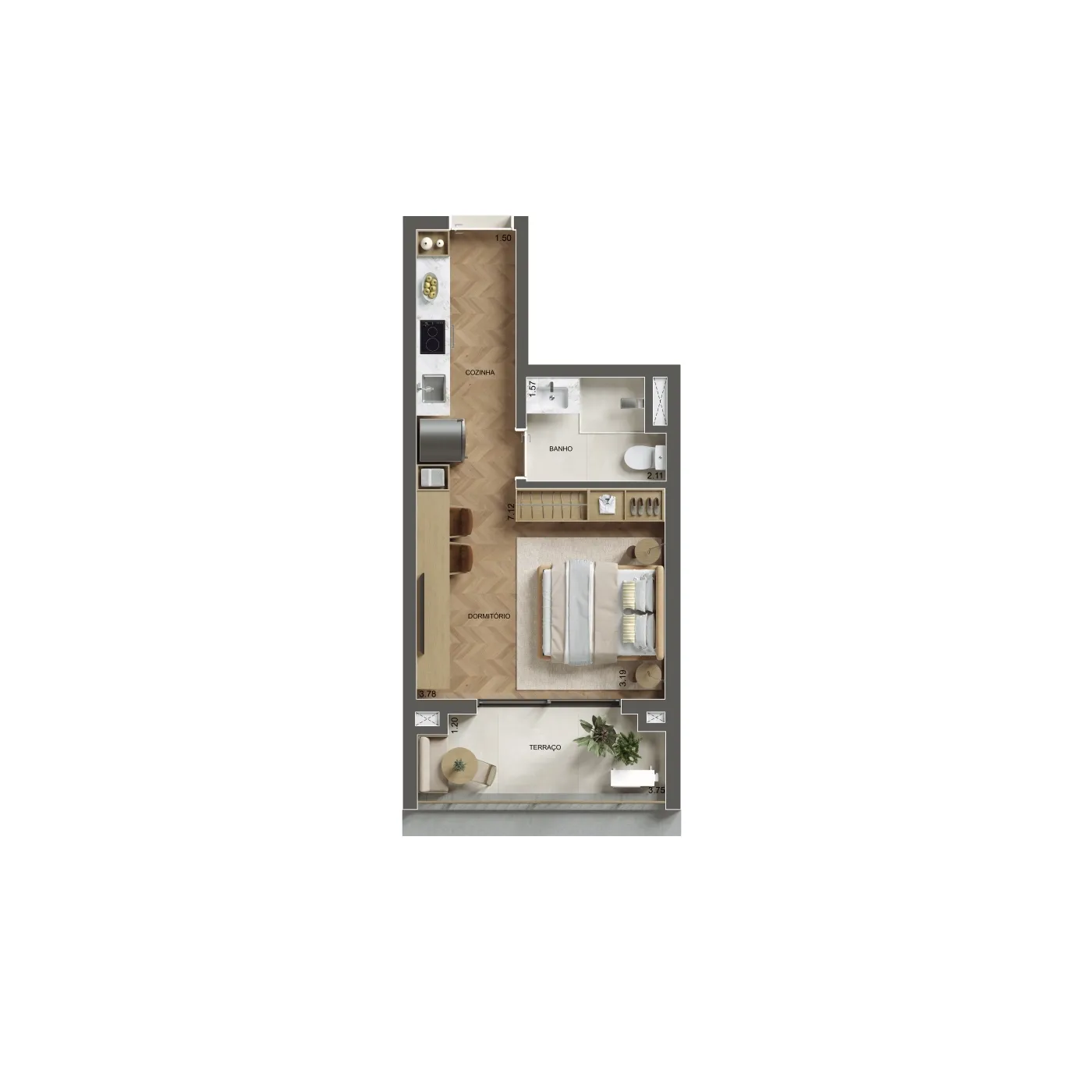 Planta de 31m² do Spot Paraíso - Paraíso