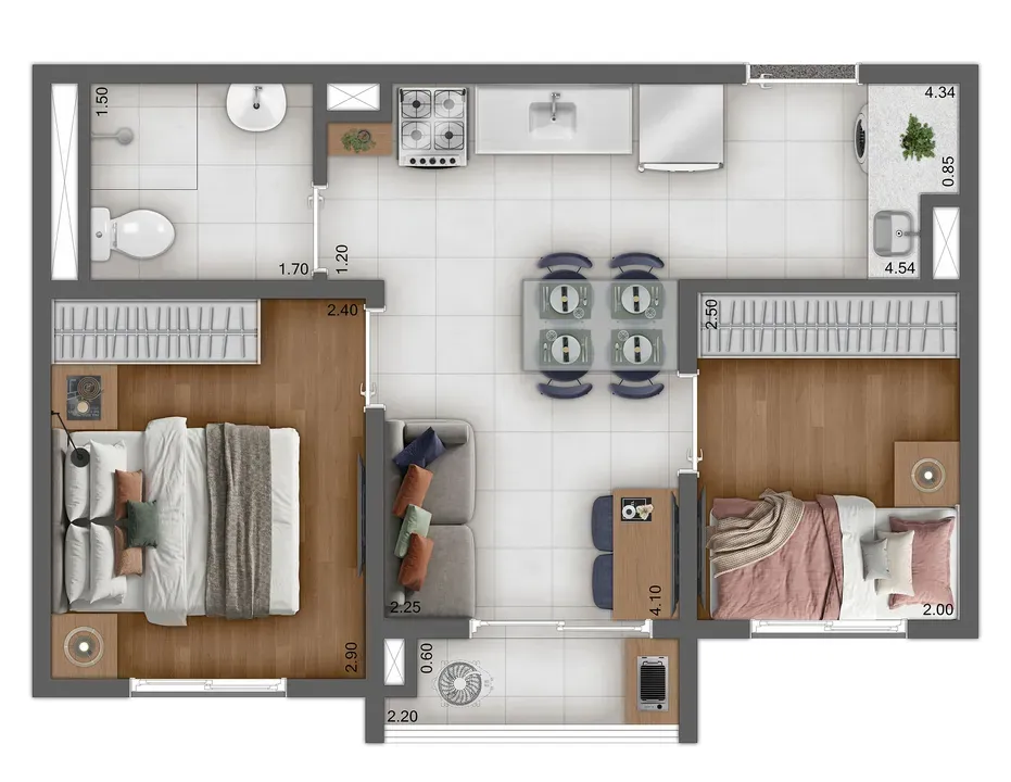 Planta de 34m² do Kazzas Vila Carrão - Vila Carrão