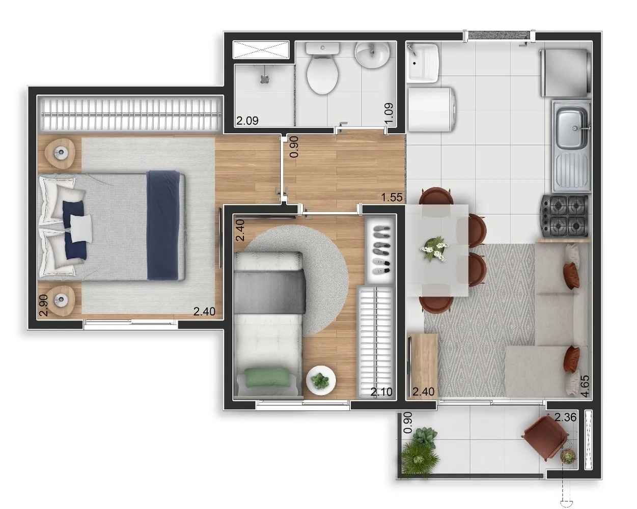 Planta de 34m² do Elev Ipiranga - Ipiranga