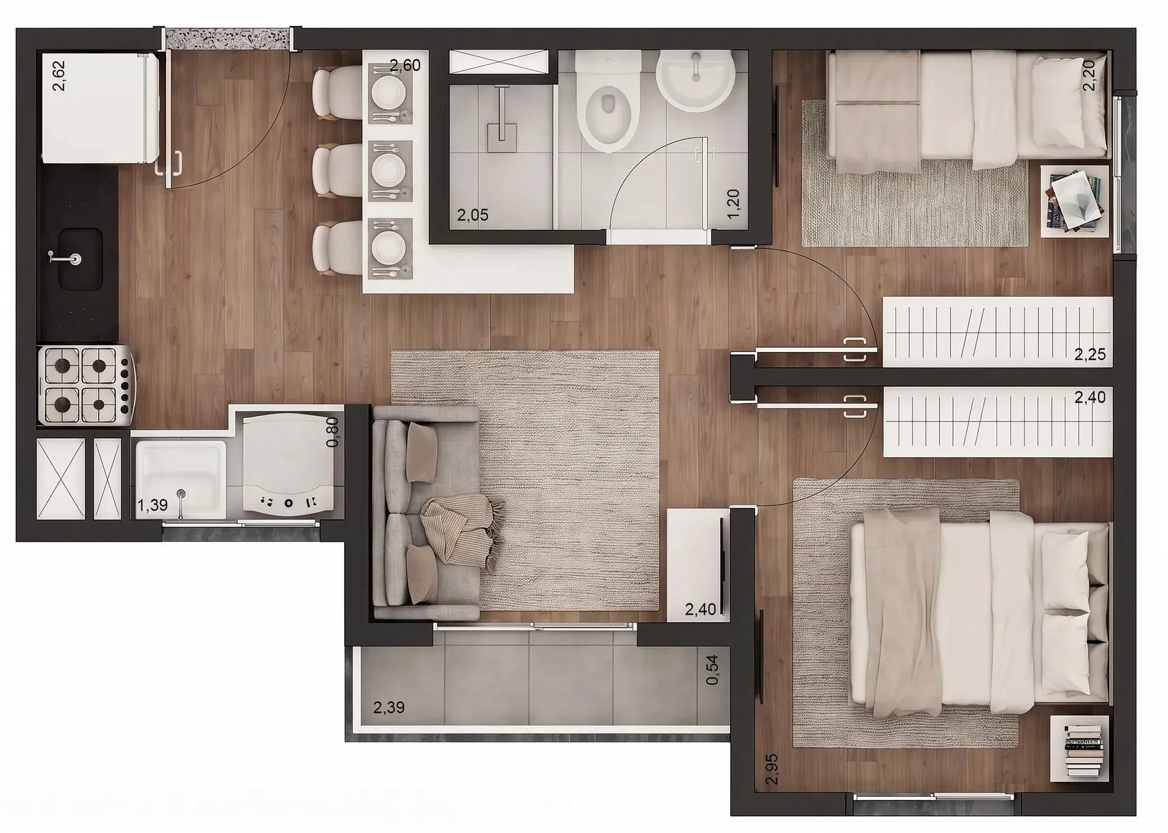 Planta de 34m² do Tech Zona Sul - Pedreira