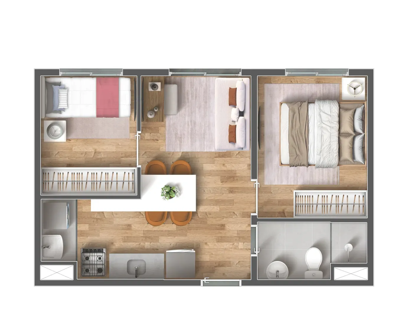 Planta de 34m² do Vibra Vila Romana - Vila Romana
