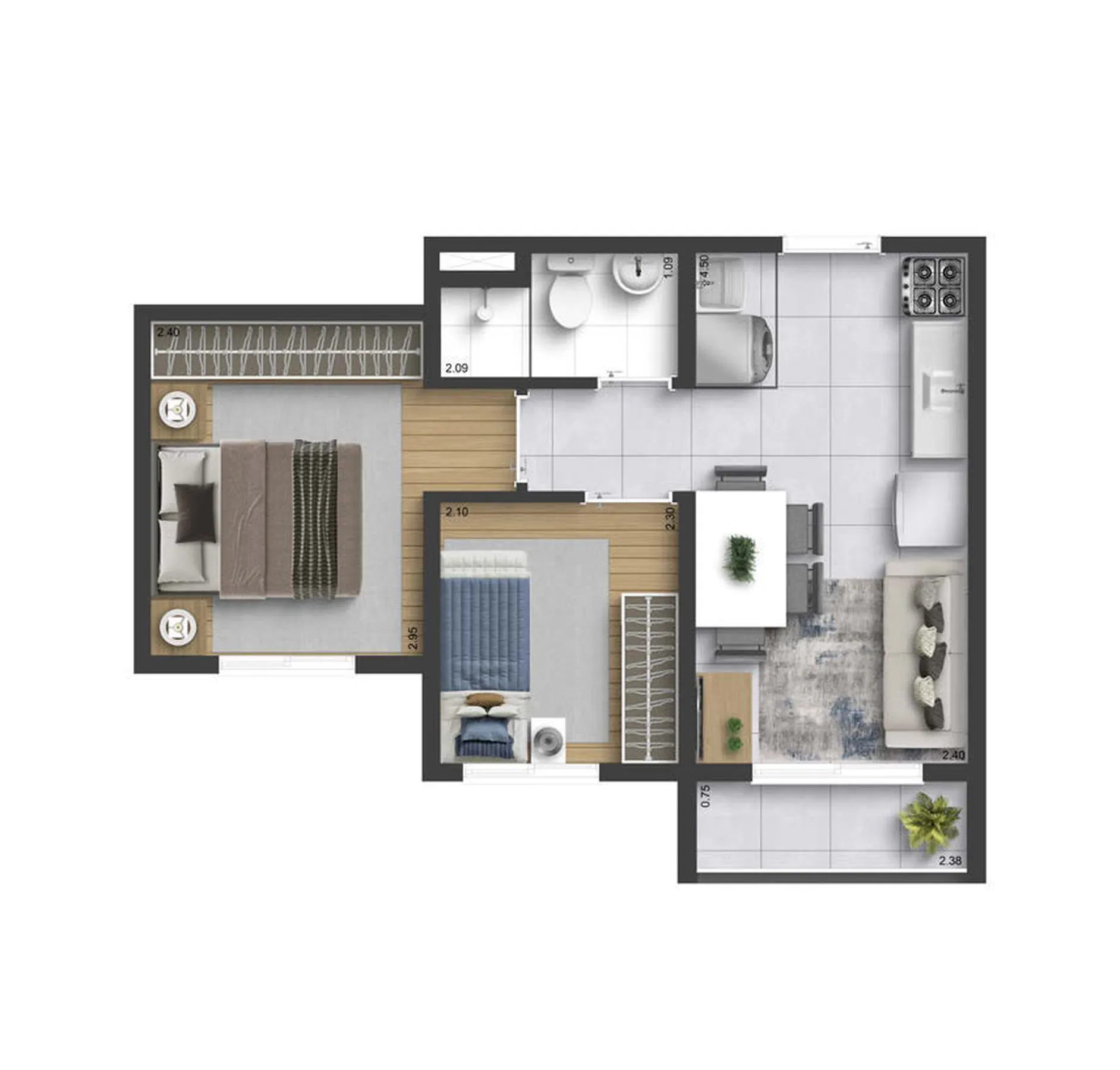 Planta de 34m² do Plano&Mais Barra Funda - Barra Funda