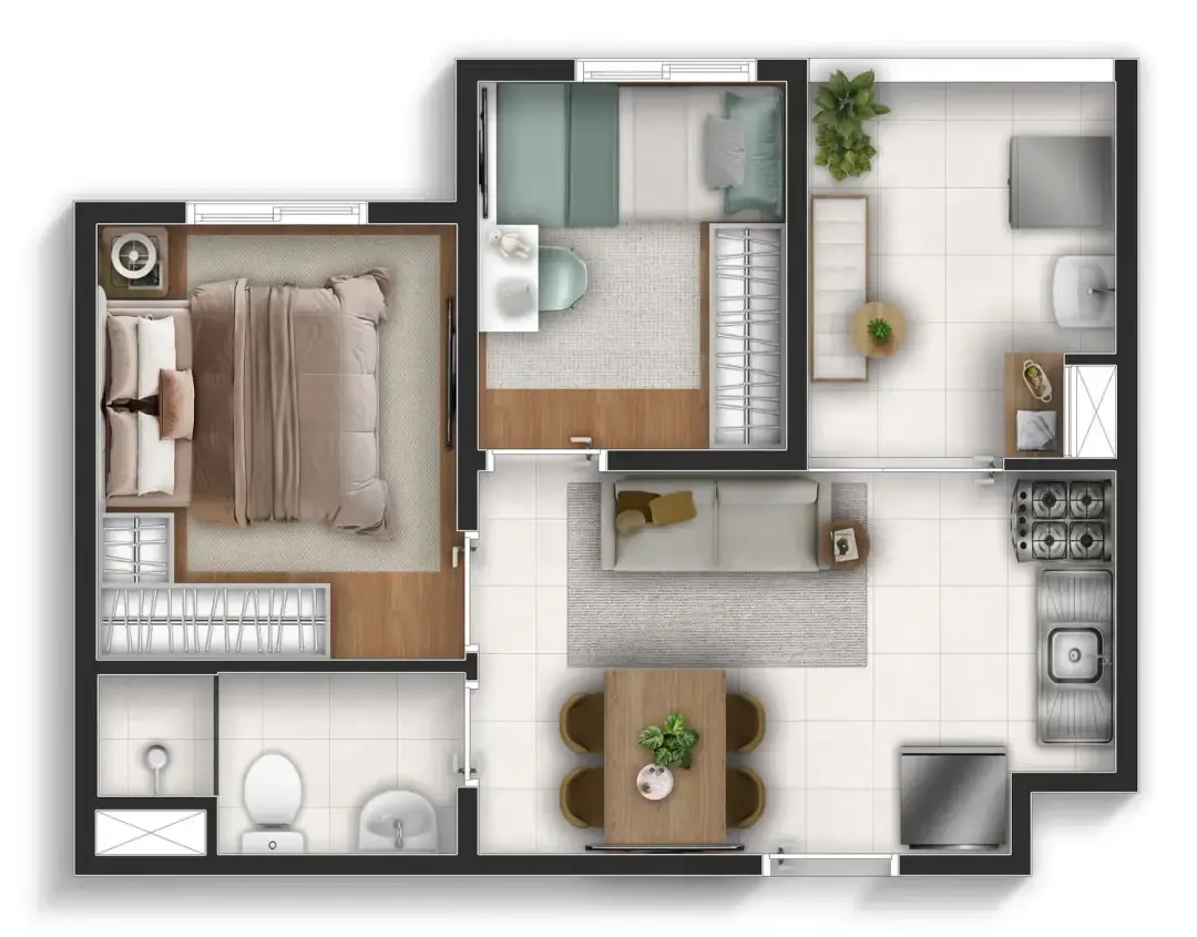 Planta de 34m² do Well Perdizes - Perdizes