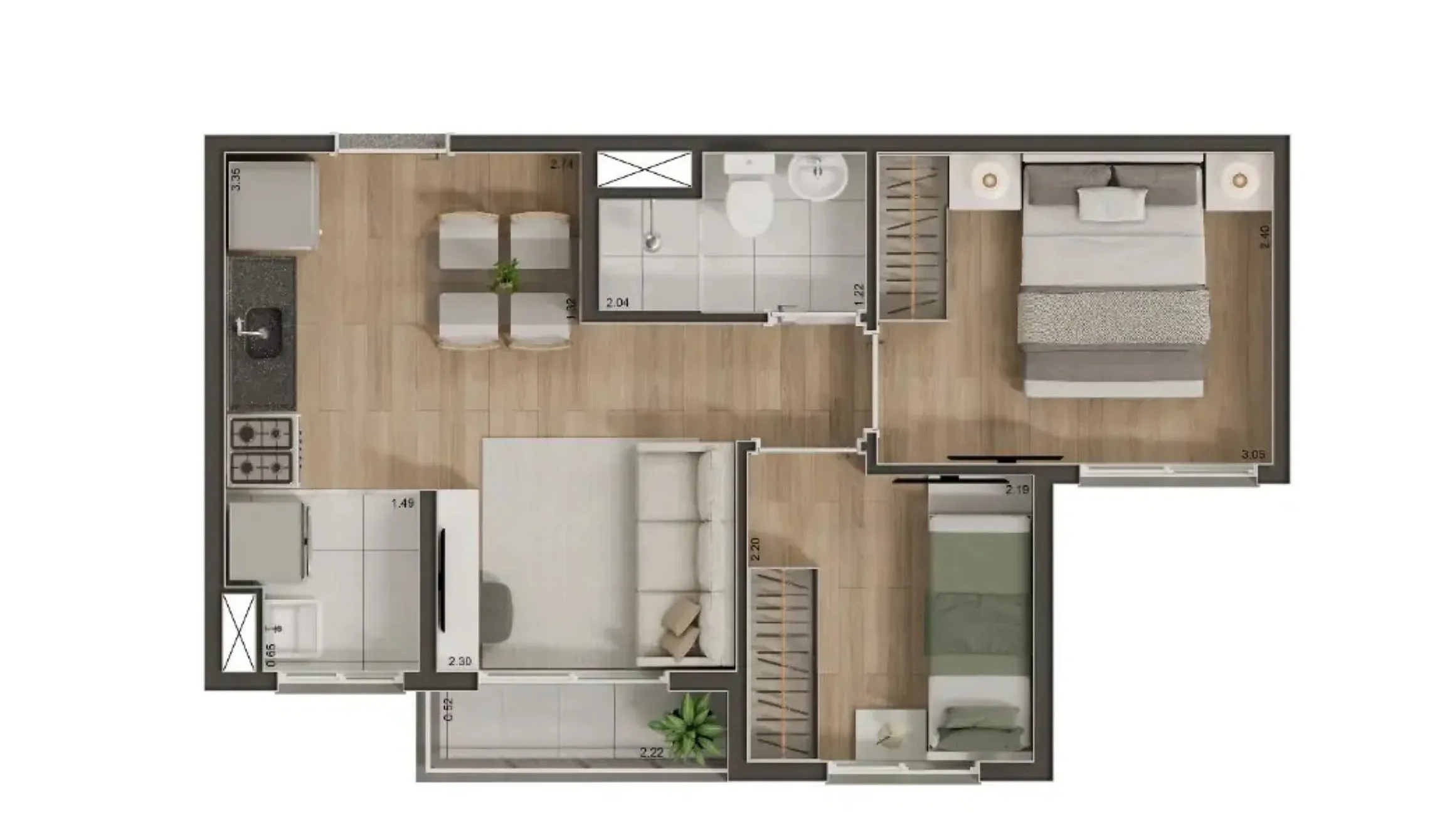 Planta de 35m² do Volt Santana - Santana