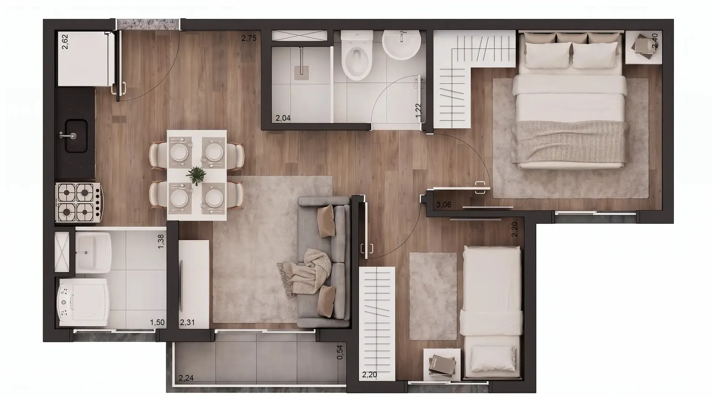 Planta de 35m² do Tech Zona Sul - Pedreira