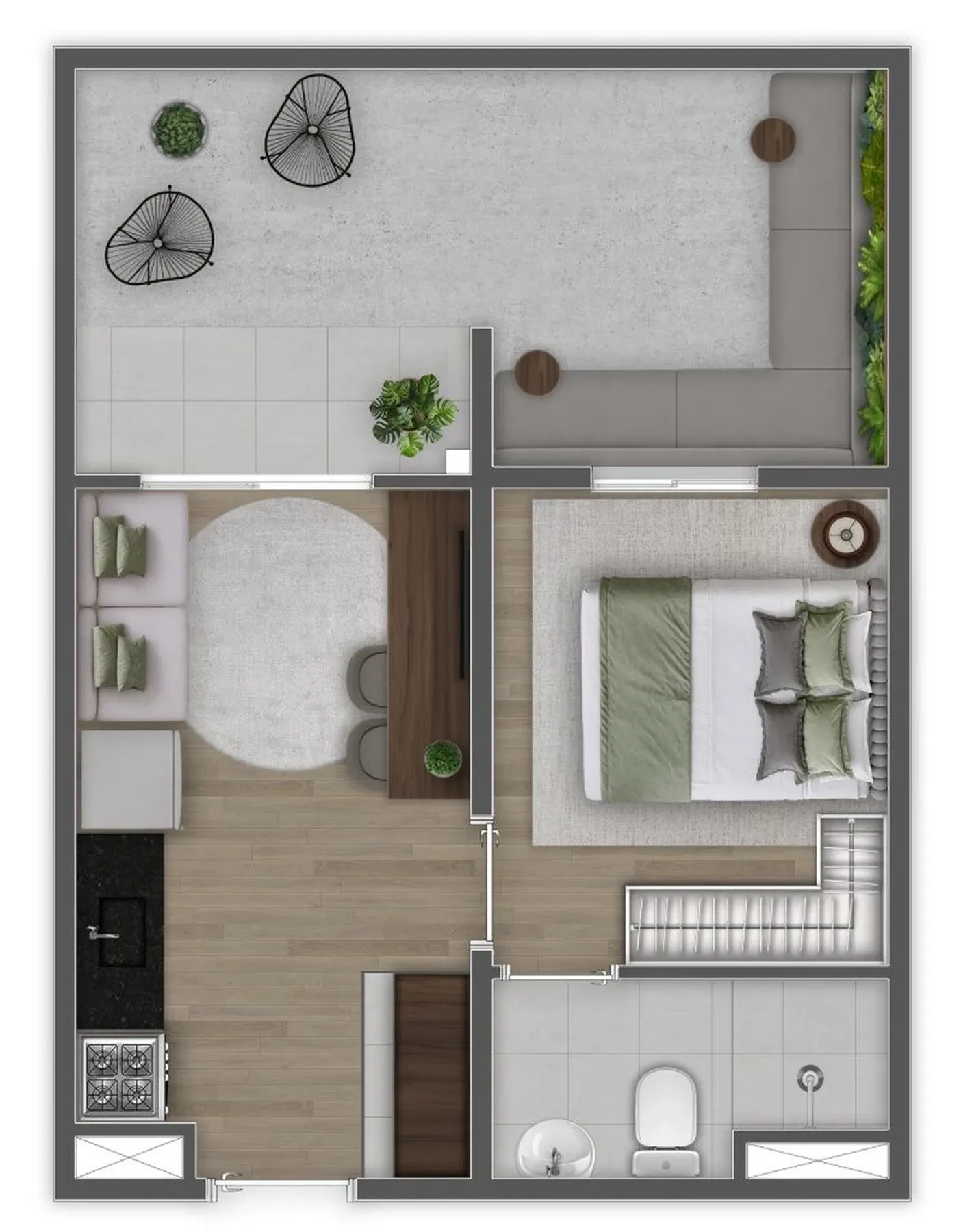 Planta de 36m² do Mundo Apto Estação Borba Gato - Chácara Santo Antônio