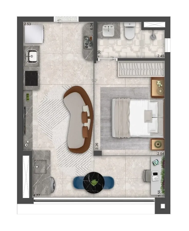 Planta de 36m² do The Collection Vila Clementino - Vila Clementino