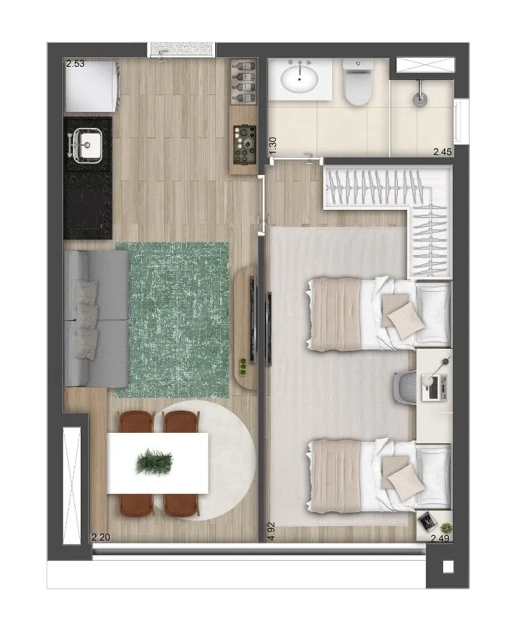 Planta de 36m² do The Collection Vila Clementino - Vila Clementino