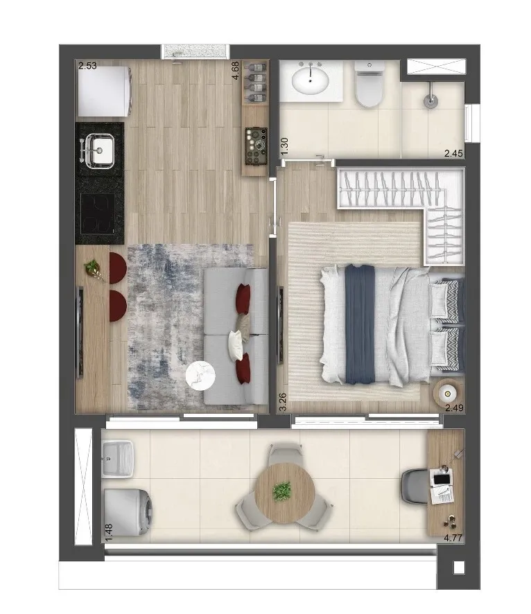 Planta de 36m² do The Collection Vila Clementino - Vila Clementino