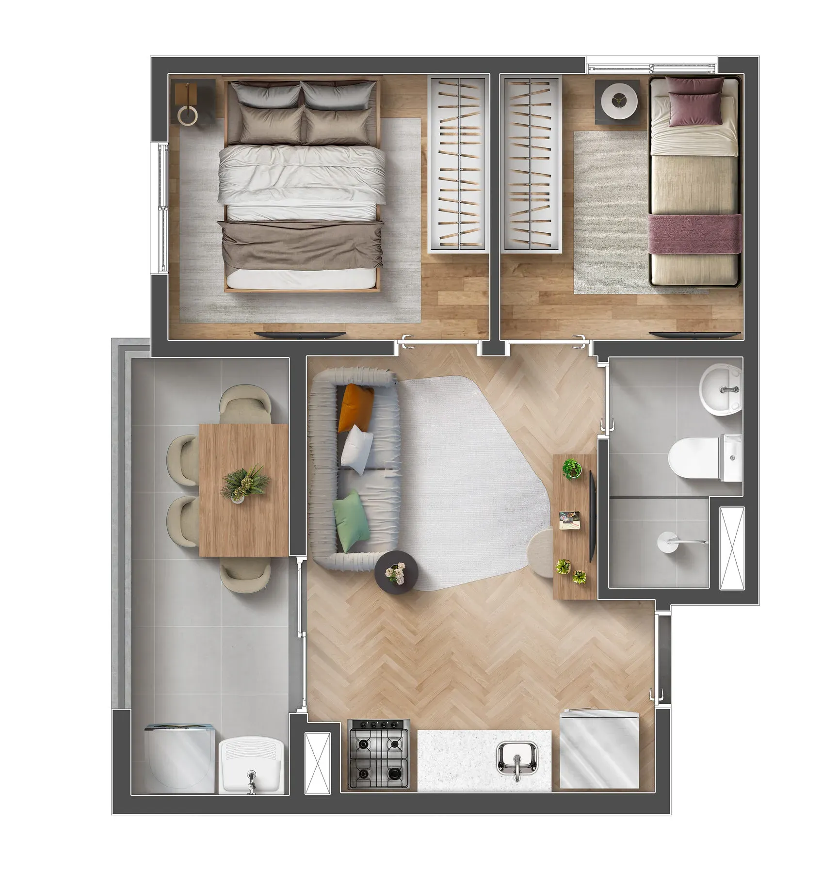 Planta de 36m² do Elos Tatuapé - Tatuapé