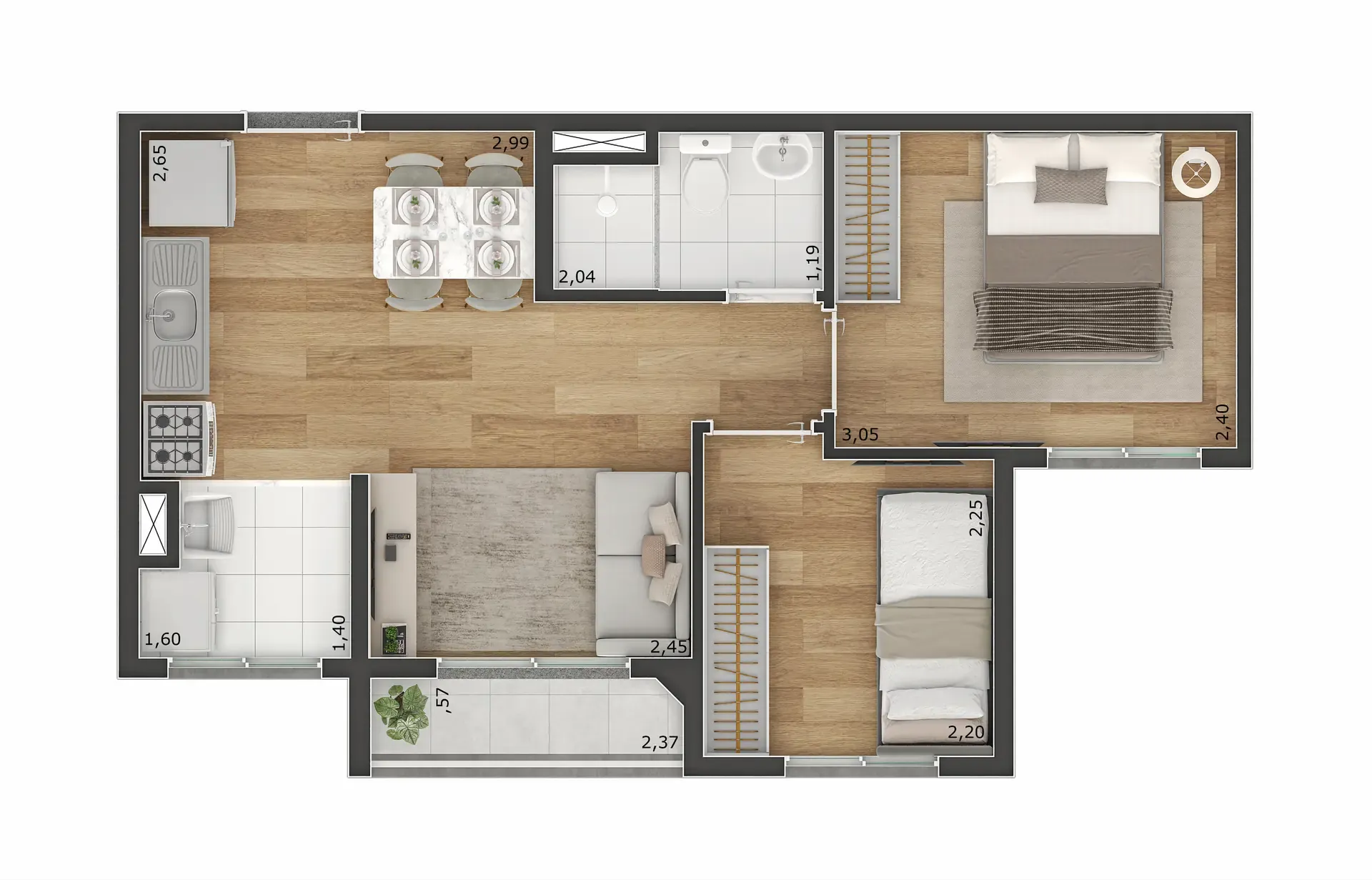 Planta de 37m² do Tee Marajoara - Vila Campo Grande