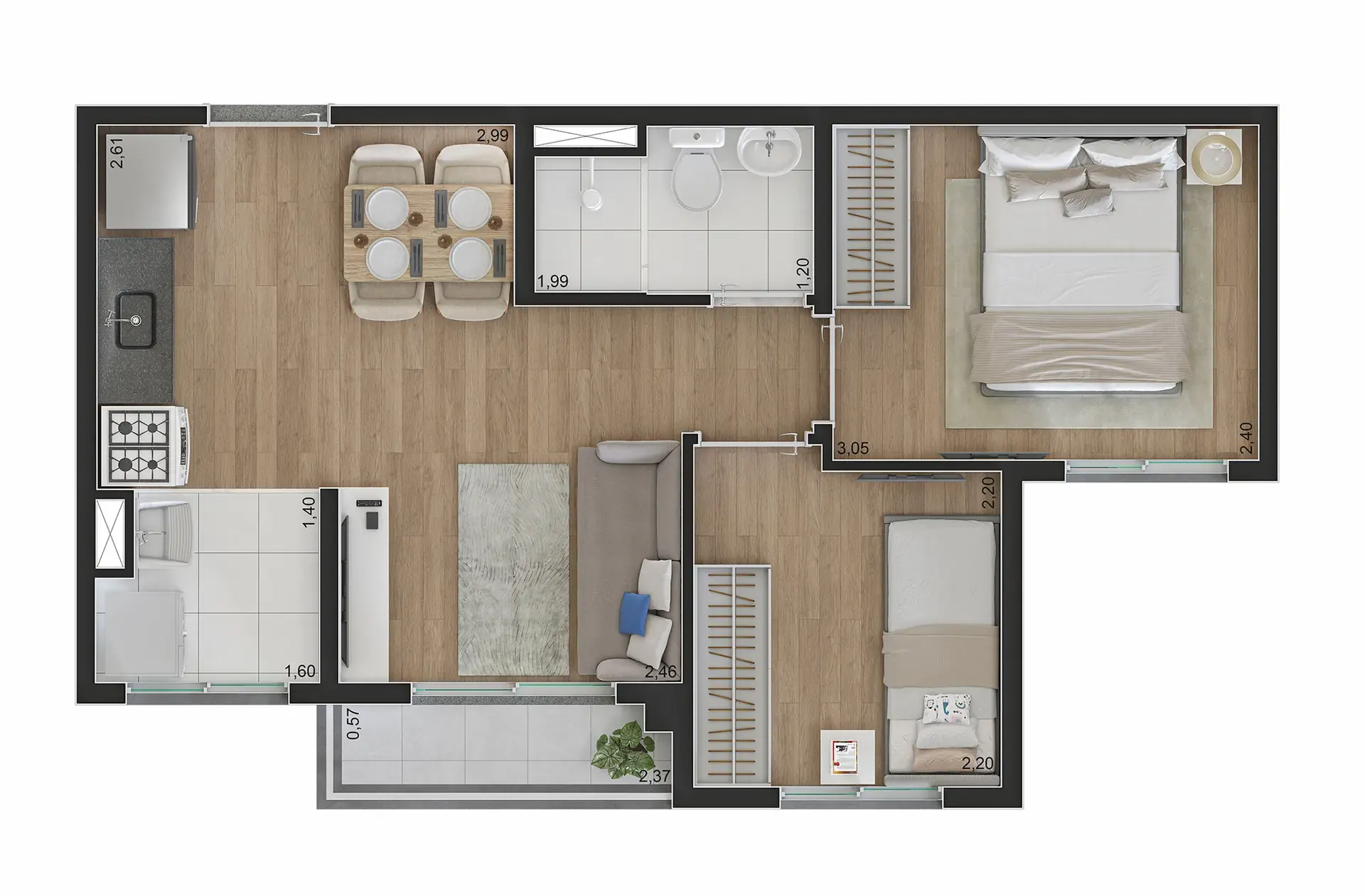 Planta de 37m² do Flow Limão - Limão