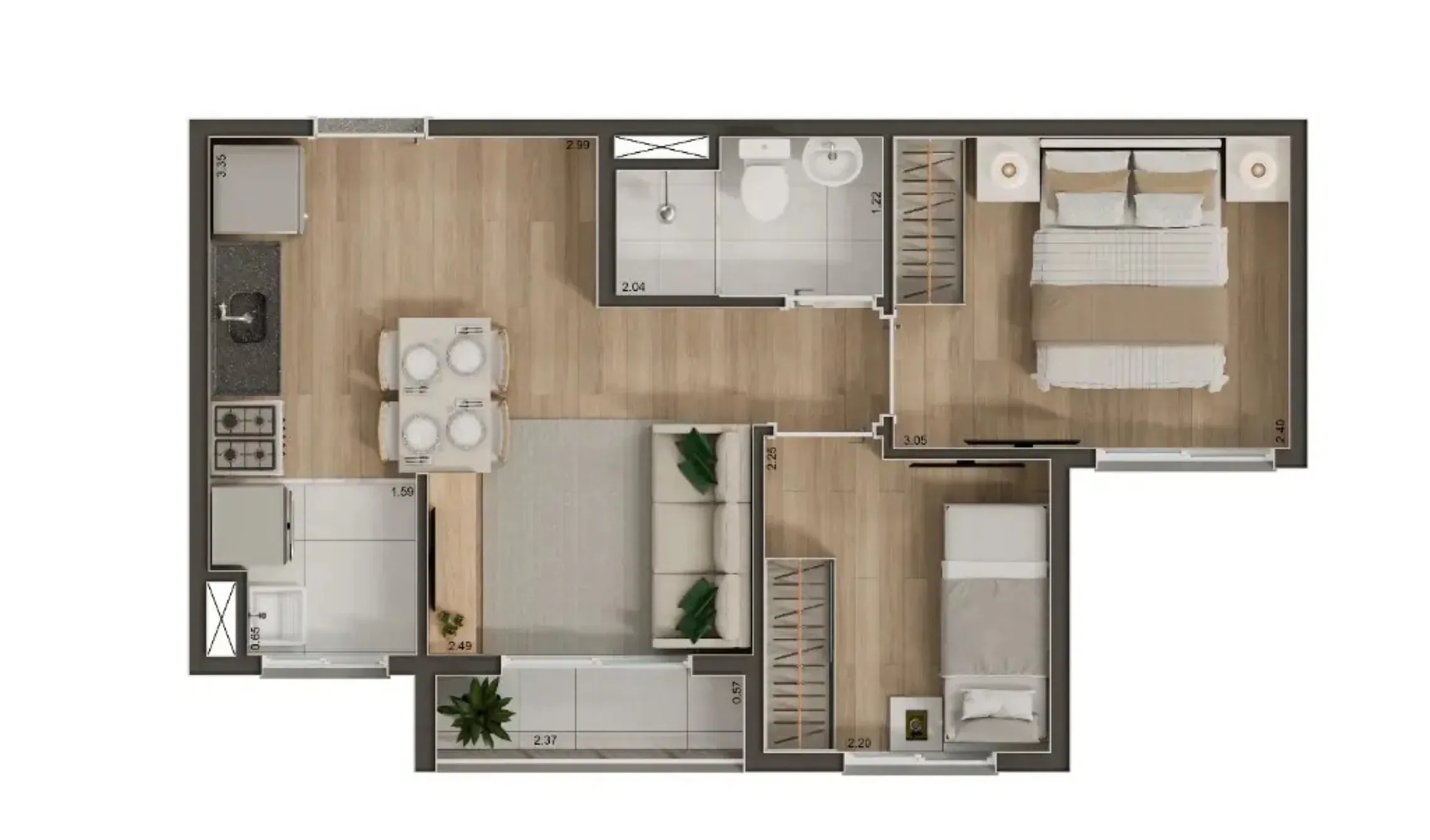 Planta de 37m² do Volt Santana - Santana