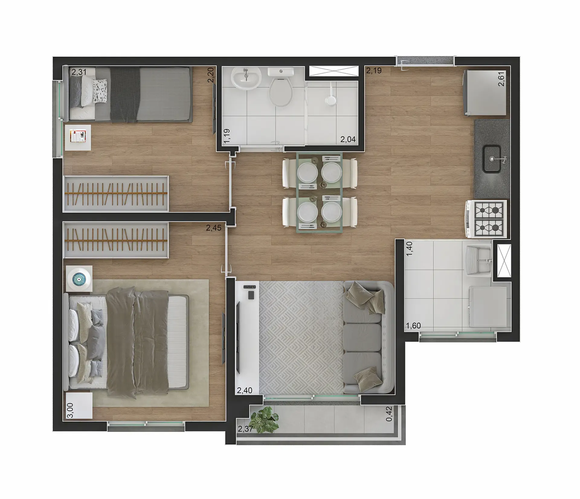 Planta de 37m² do Flow Limão - Limão