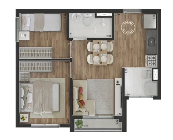 Planta de 37m² do Class Select - Vila Prudente