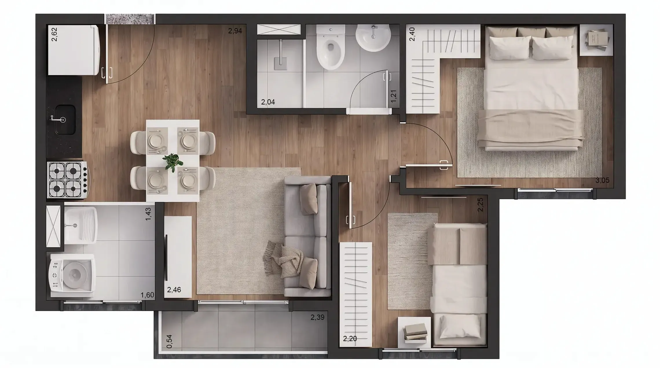 Planta de 37m² do Tech Zona Sul - Pedreira