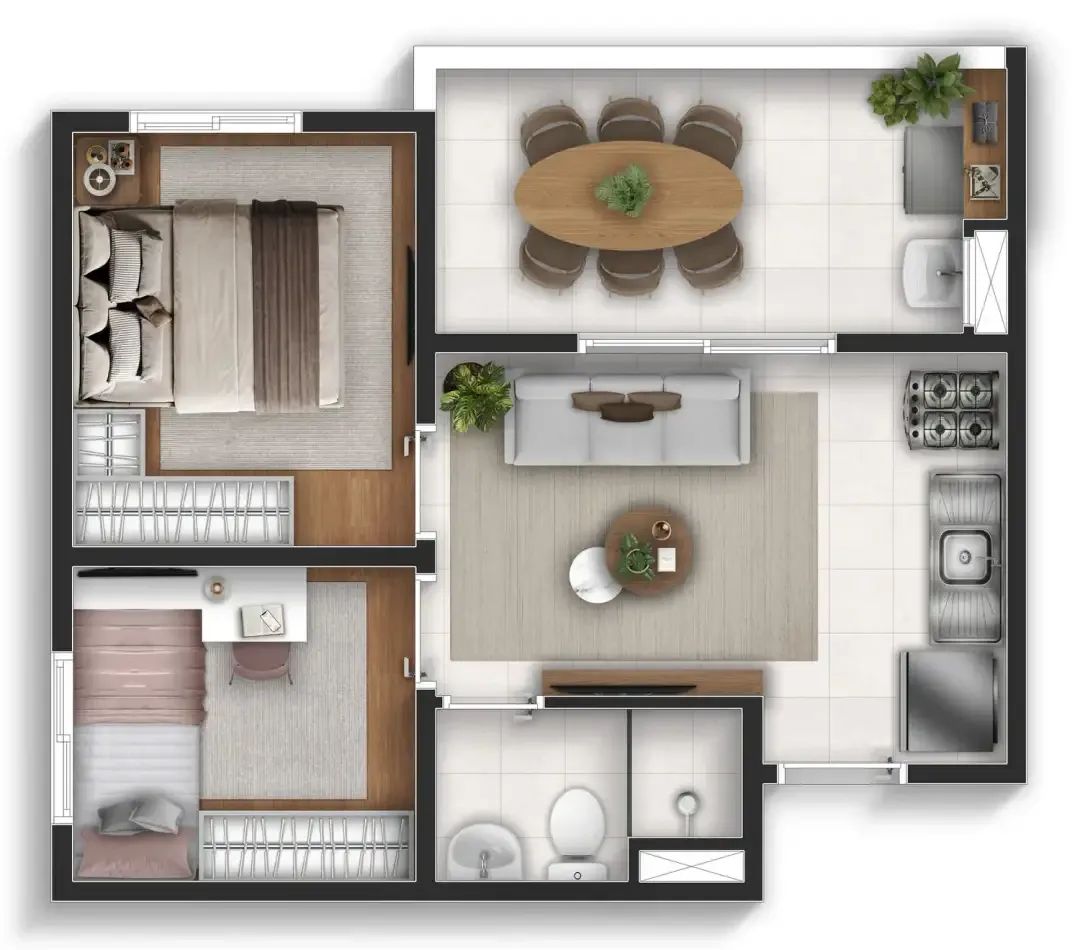 Planta de 37m² do Well Perdizes - Perdizes