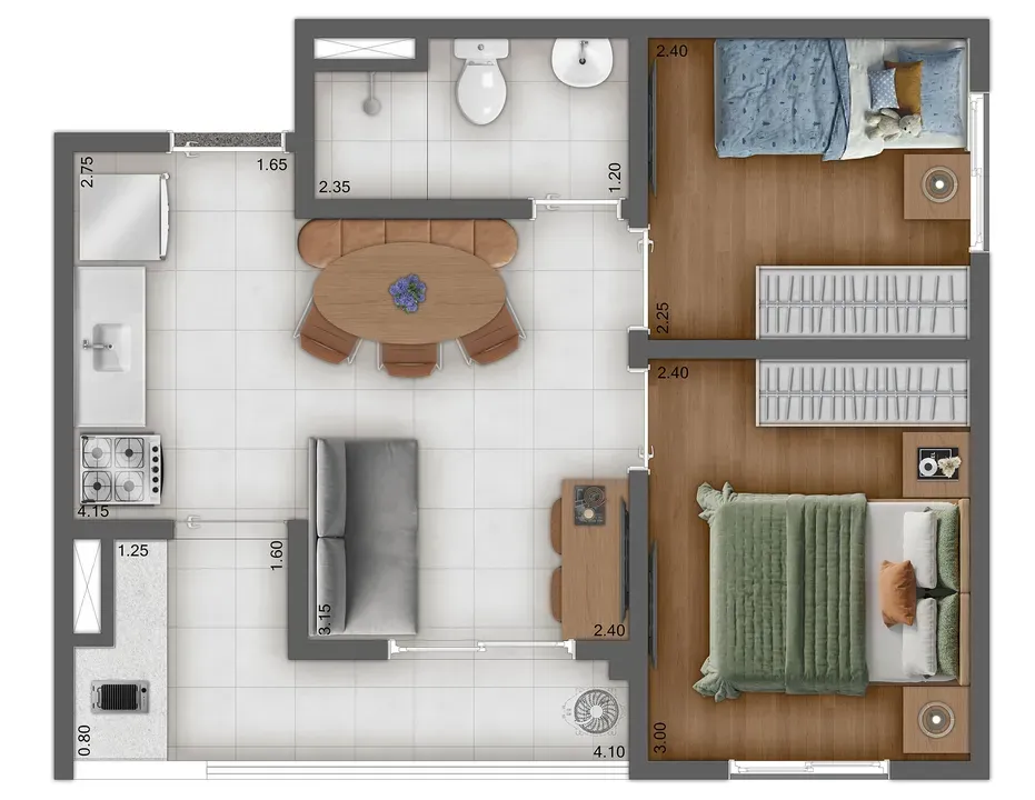Planta de 37m² do Kazzas Vila Carrão - Vila Carrão