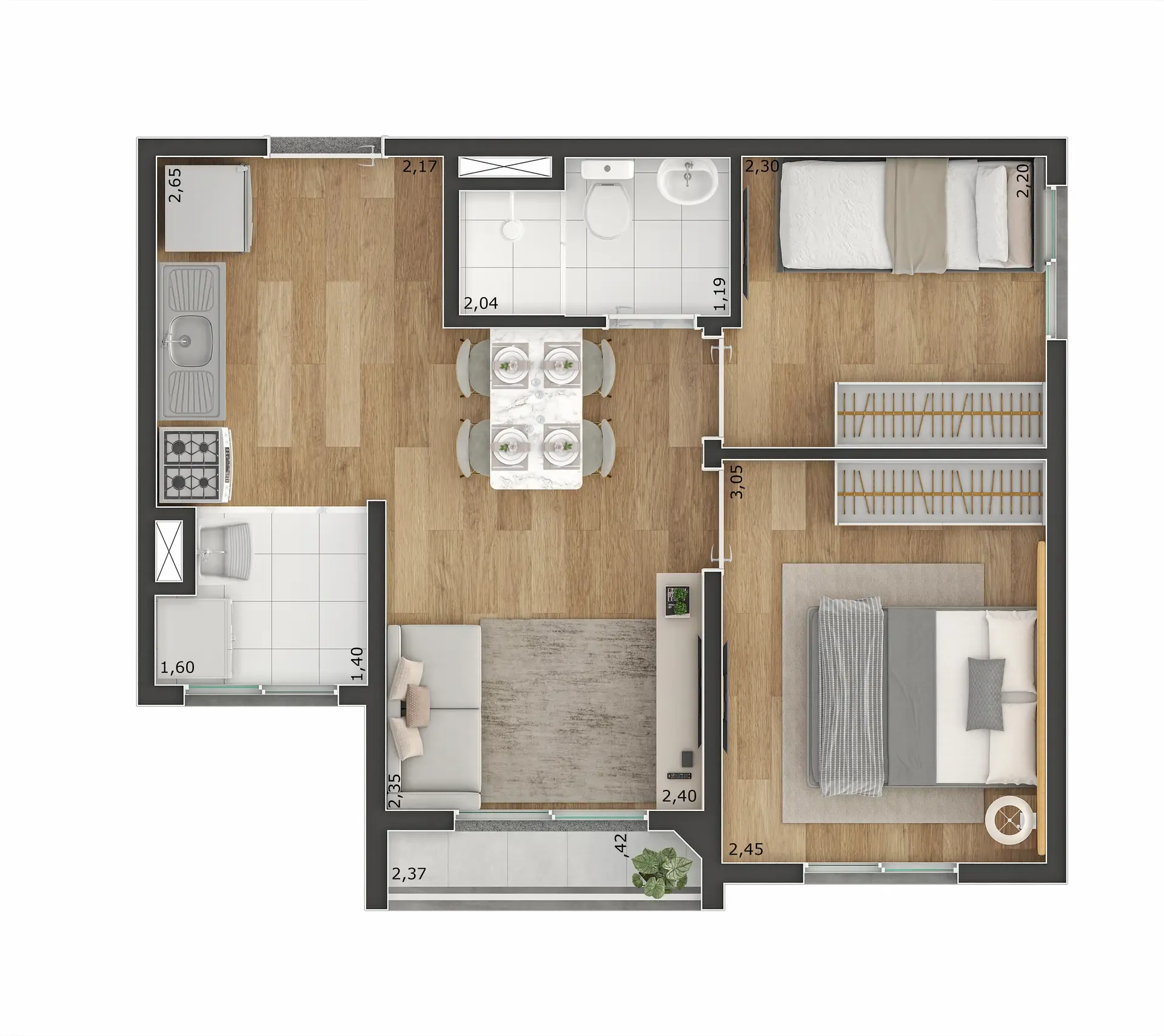 Planta de 37m² do Tee Marajoara - Vila Campo Grande