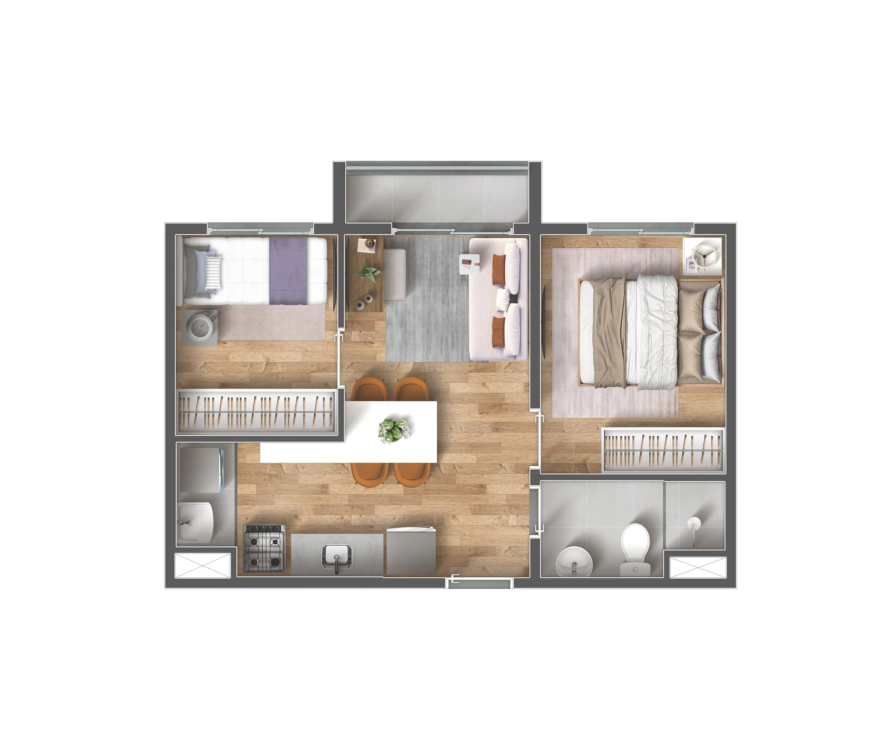 Planta de 37m² do Vibra Vila Romana - Vila Romana