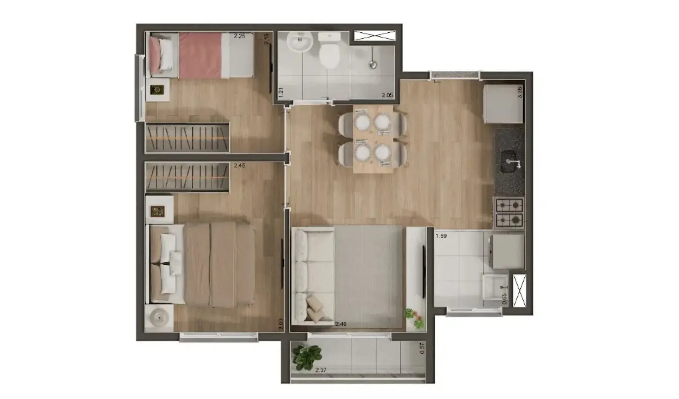 Planta de 37m² do Volt Santana - Santana