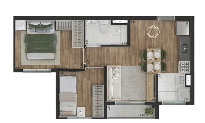 Planta de 38m² do Class Select - Vila Prudente