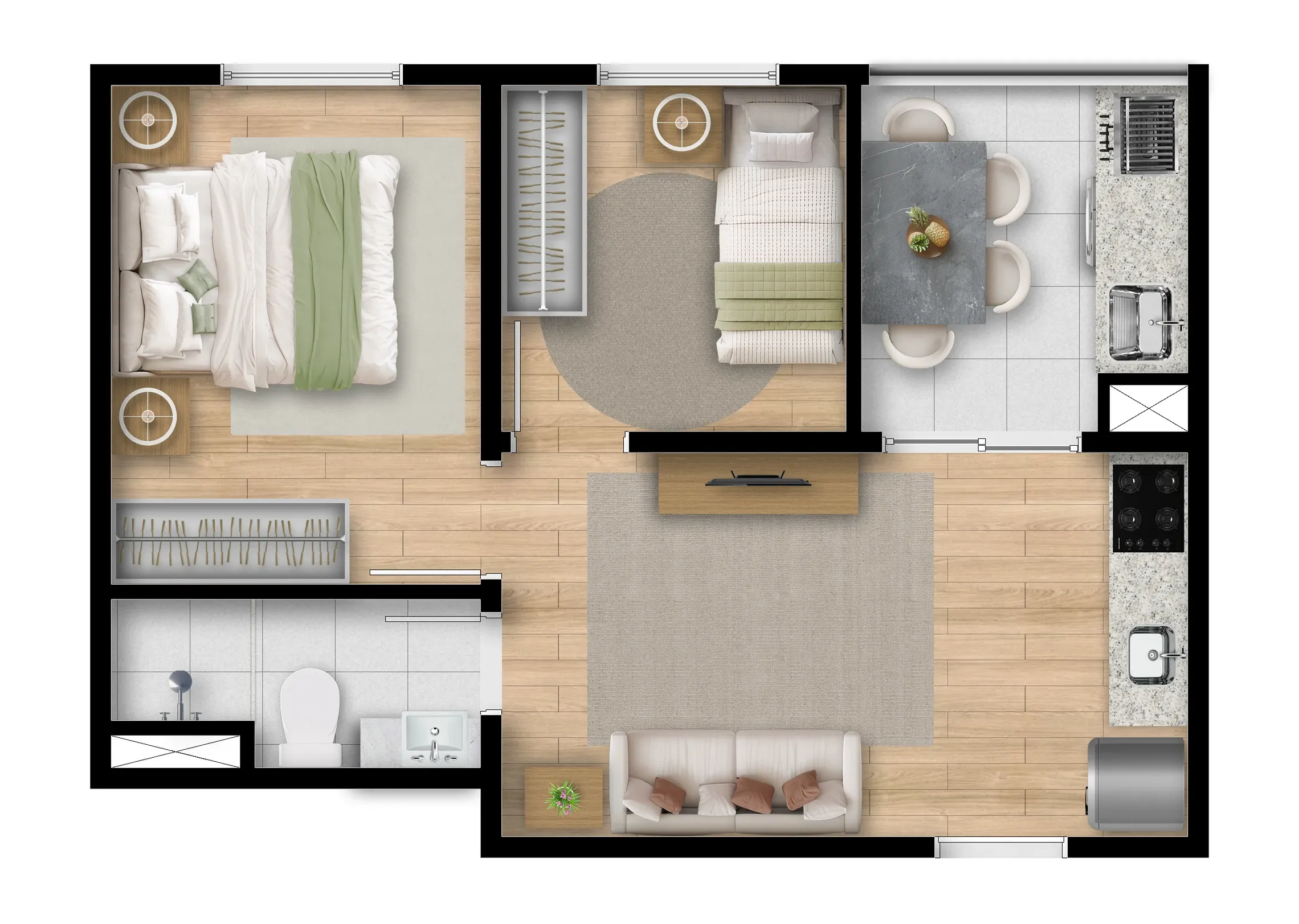 Planta de 38m² do Maskan Ipiranga - Ipiranga