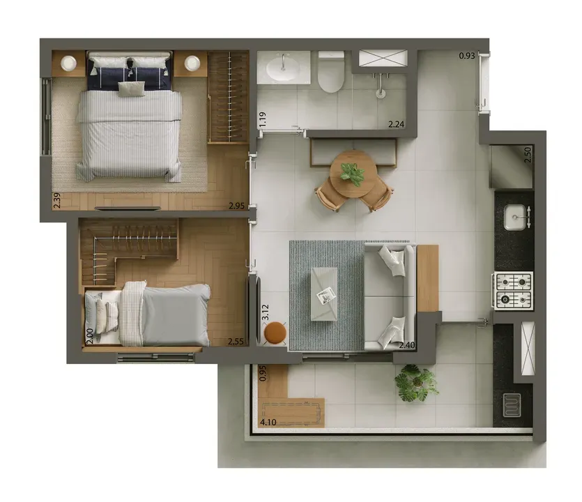 Planta de 38m² do Alves Pinheiros - Pinheiros