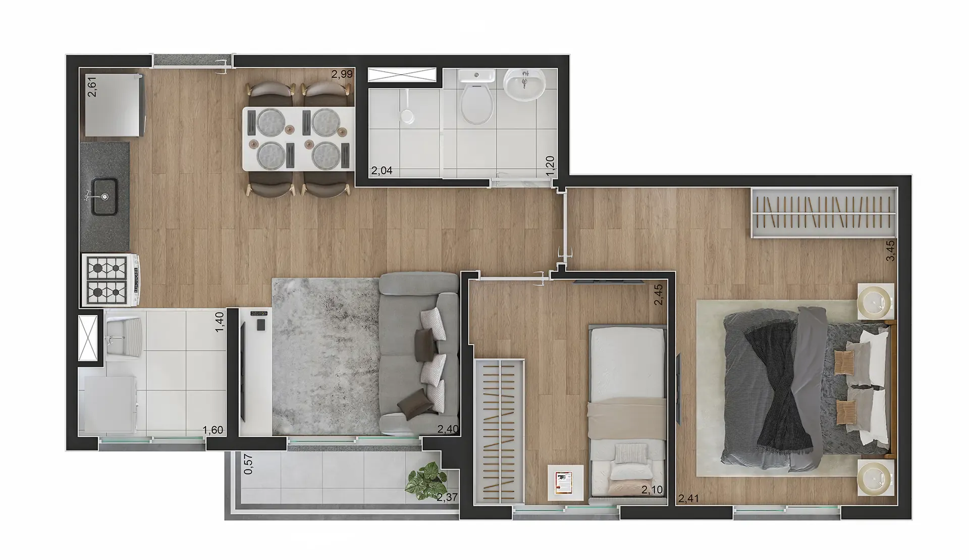 Planta de 39m² do Flow Limão - Limão