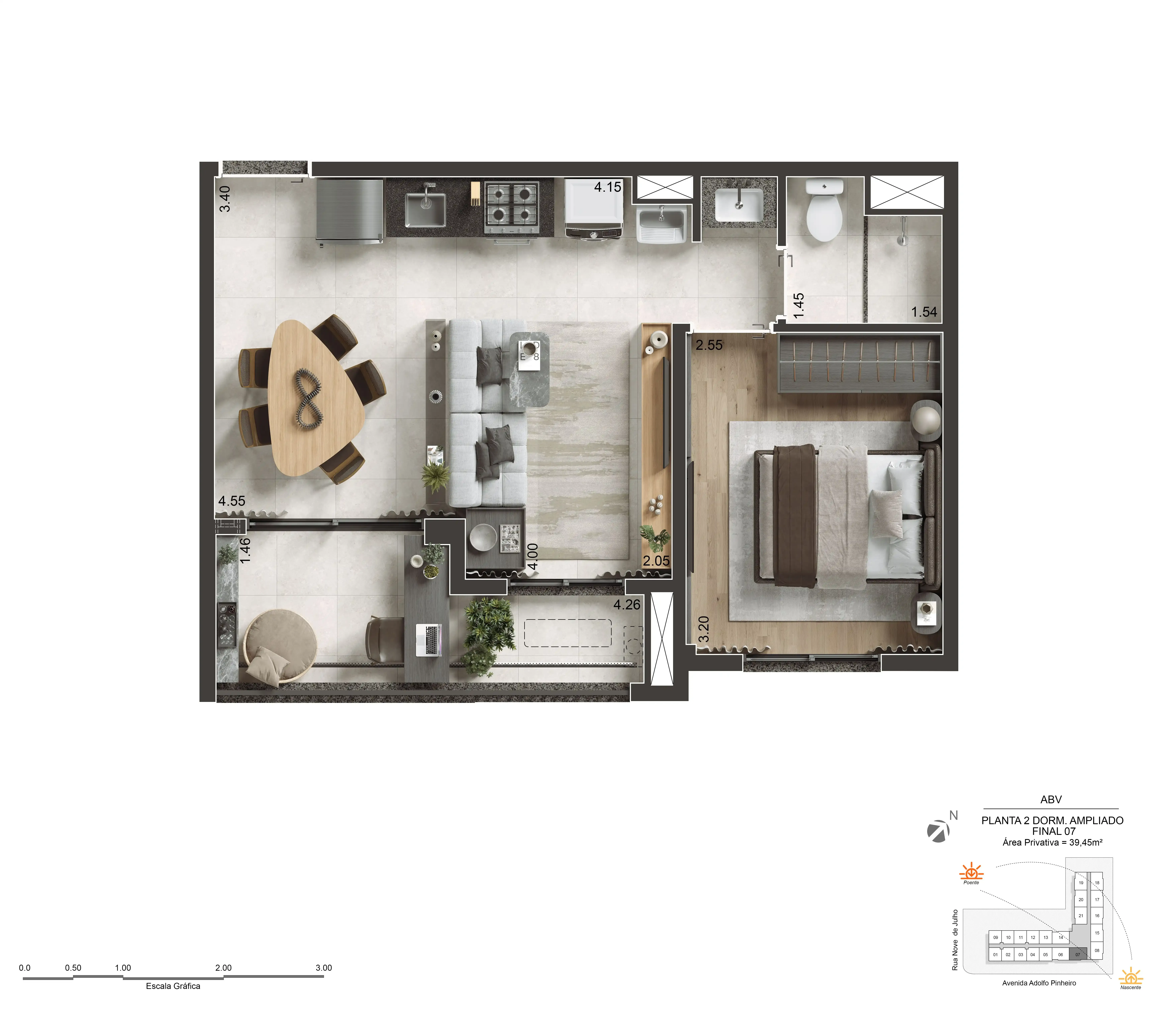 Planta de 40m² do Today Alto da Boa Vista - Alto da Boa Vista
