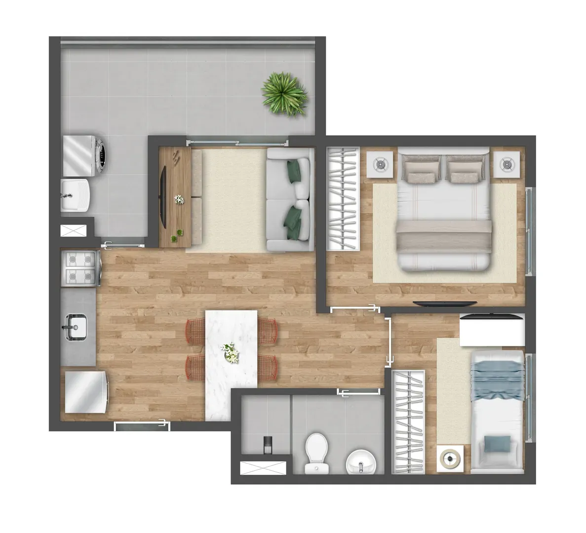 Planta de 42m² do Vibra Vila Romana - Vila Romana